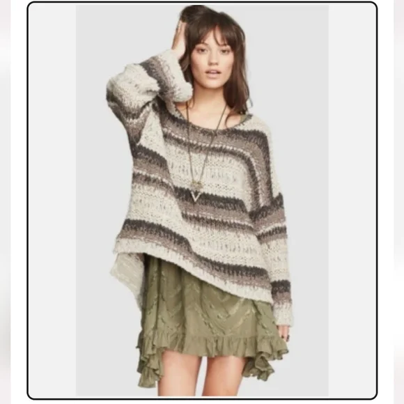Free People Home For The Holidays Sweater" Knit Oversized Size XS - Picture 1 of 9